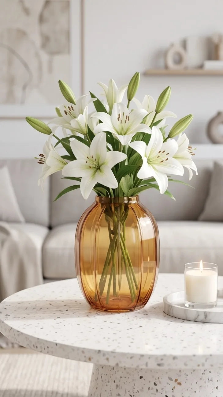 Pumpkin Glass Flower Vase – Gold (9") - view 2