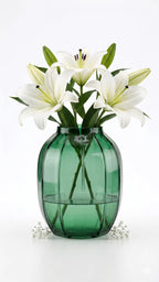 Pumpkin Glass Flower Vase – Green (9")