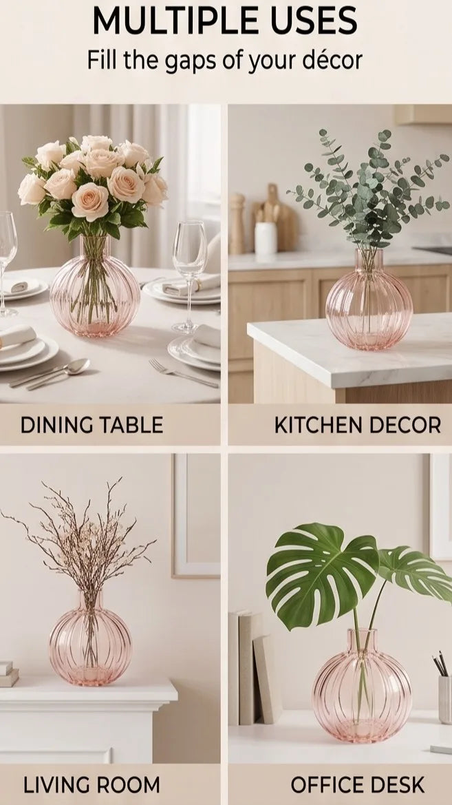 Pumpkin Glass Flower Vase – Pink (4.5") - view 5