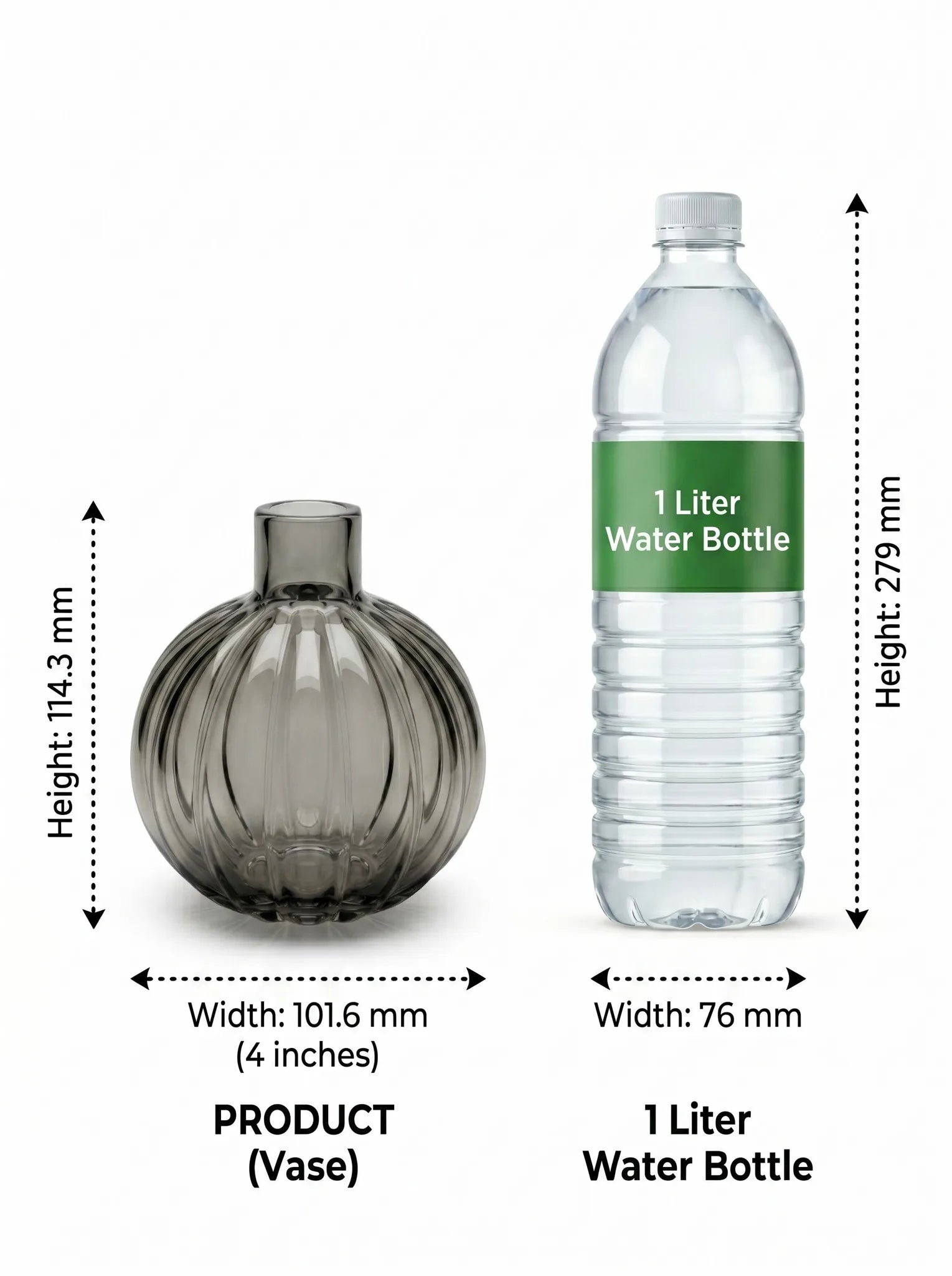 Pumpkin Glass Flower Vase – Grey (4.5") - view 4
