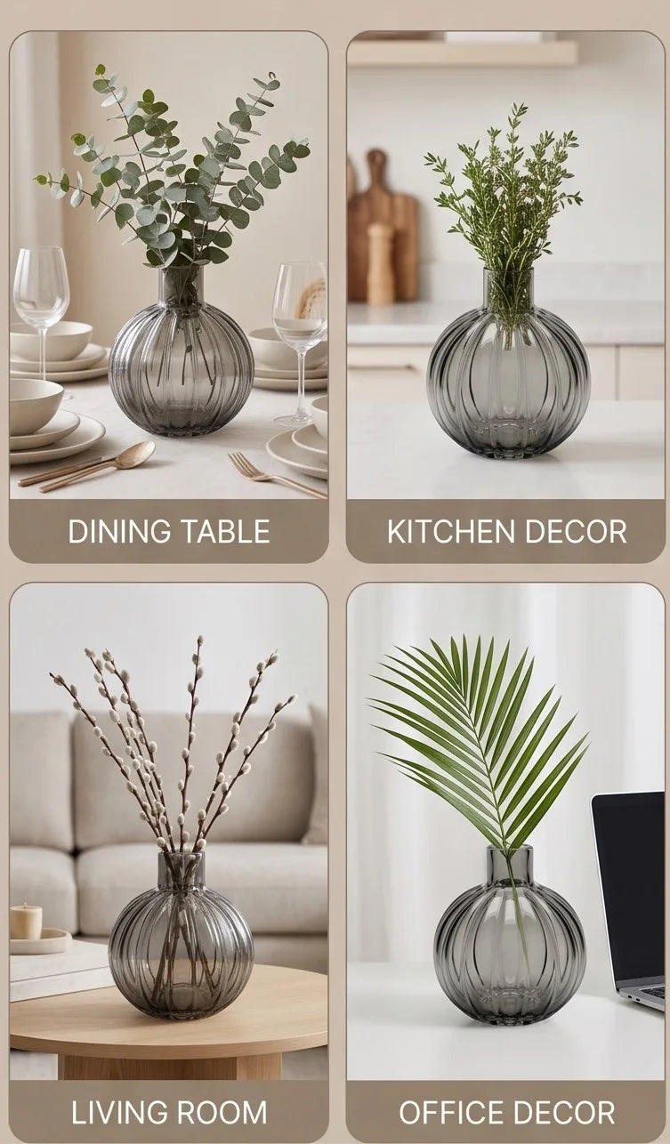 Pumpkin Glass Flower Vase – Grey (4.5") - view 5