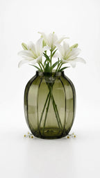 Pumpkin Glass Flower Vase – Green (9")