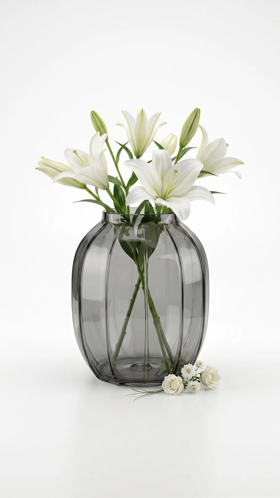 Pumpkin Glass Flower Vase – Grey (9")