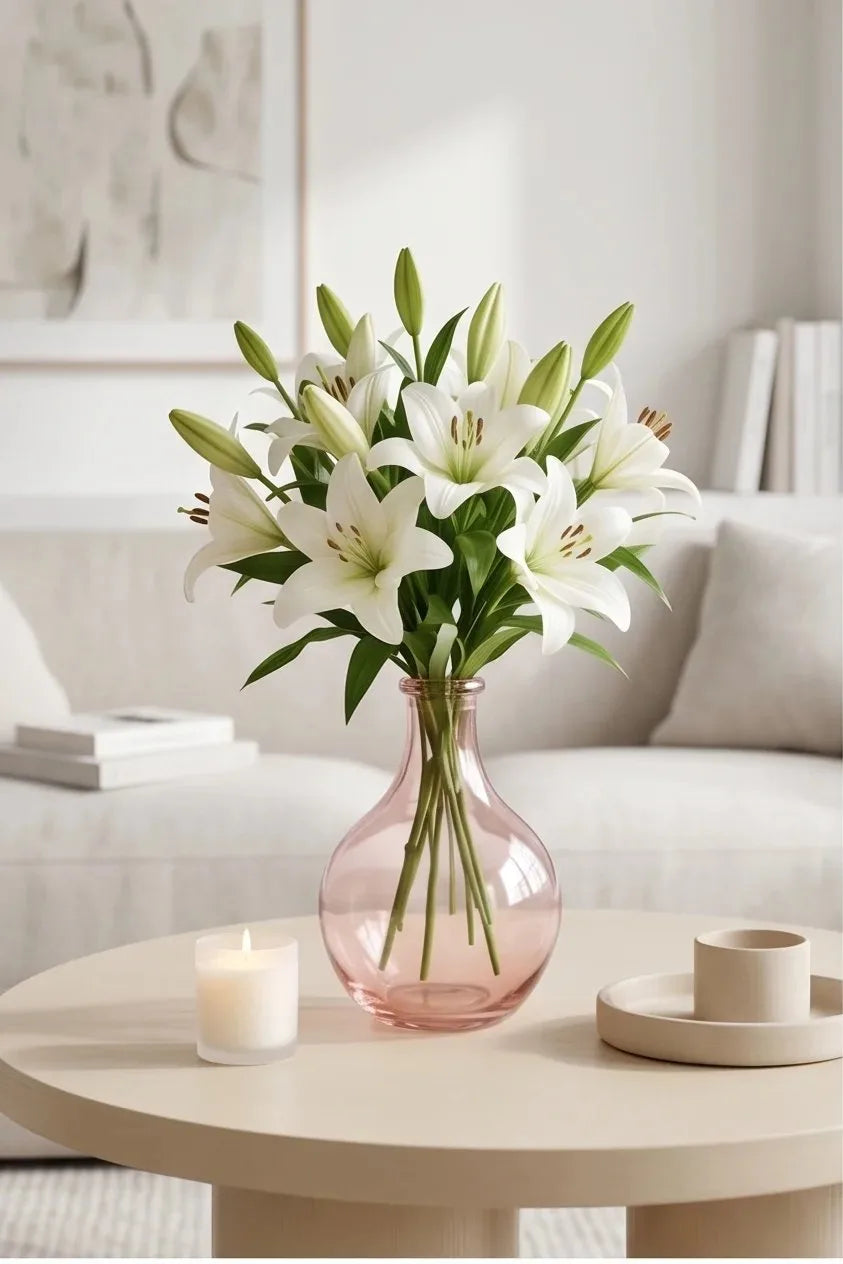 Bottle Glass Flower Vase – Pink (11") - view 2