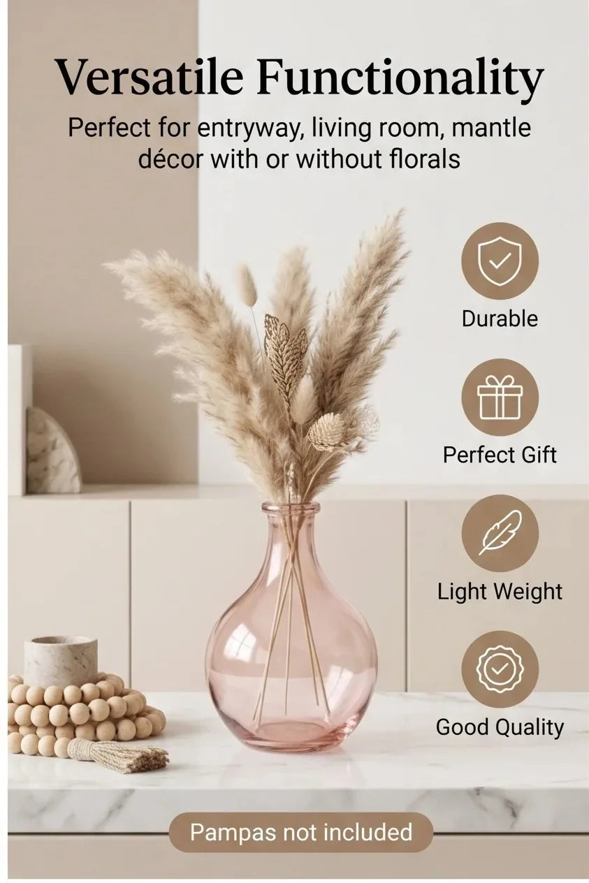 Bottle Glass Flower Vase – Pink (11") - view 3