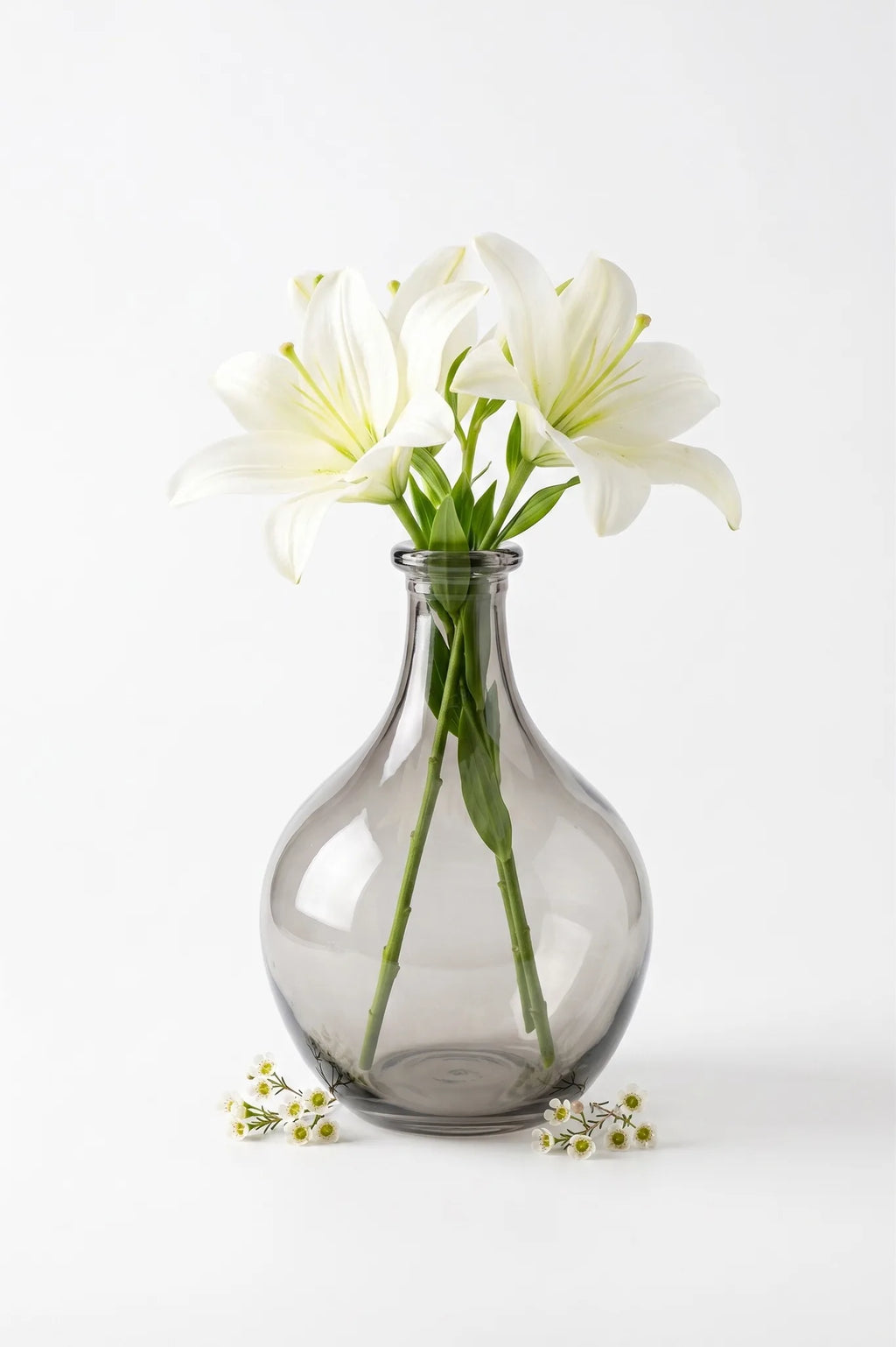 Bottle Glass Flower Vase – Grey (11")