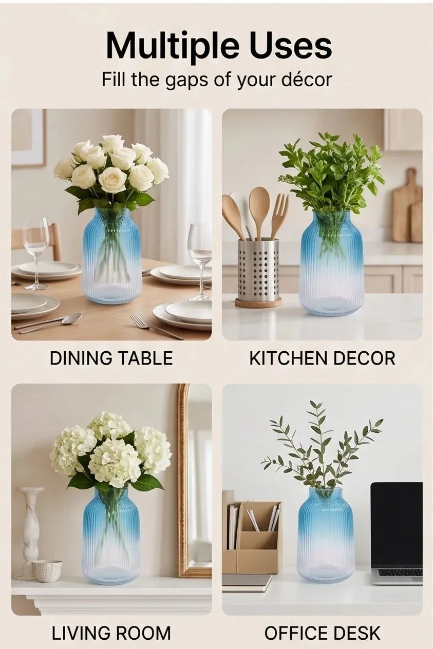Two Tone Glass Flower Vase – Blue (9.1") - view 3