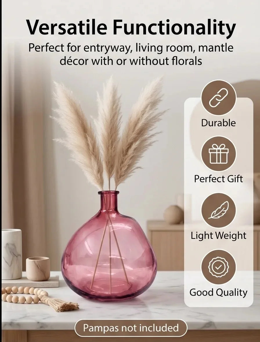 Antique Glass Flower Vase – Pink (10.2") - view 3