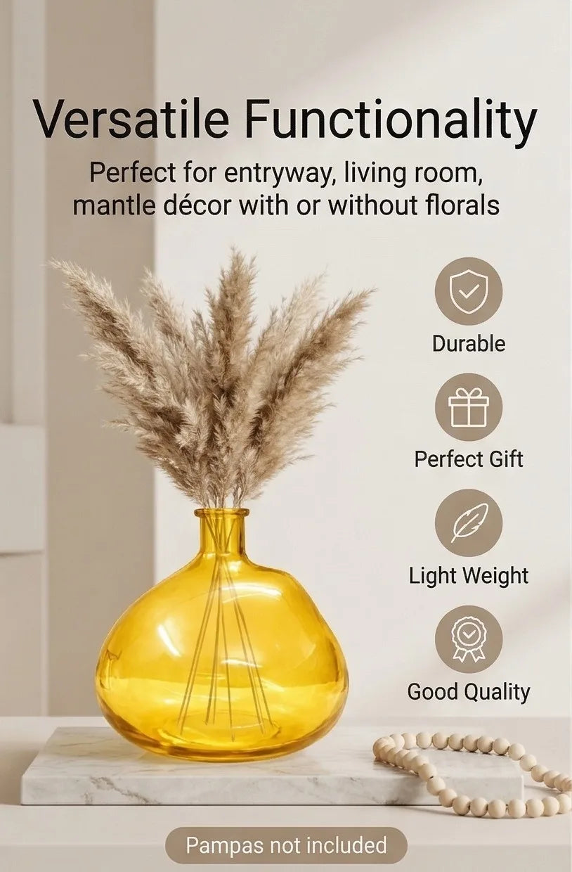 Antique Glass Flower Vase – Yellow (10.2") - view 3