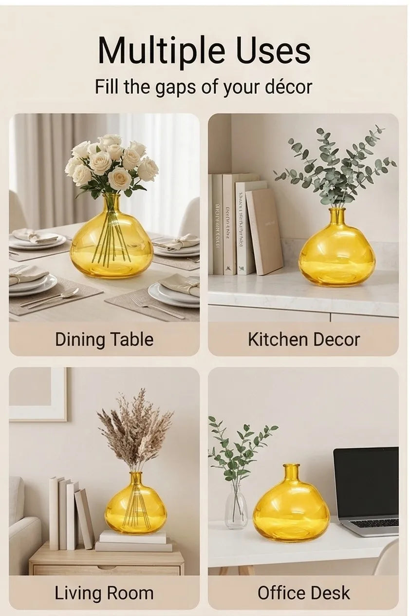 Antique Glass Flower Vase – Yellow (10.2") - view 5