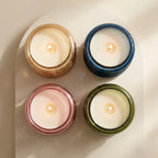 Sandalwood Stacked Ring Glass Soy Wax Candle | Large Luxury Candle — Hand-Blown Glass from Firozabad, India — Lifestyle Se...