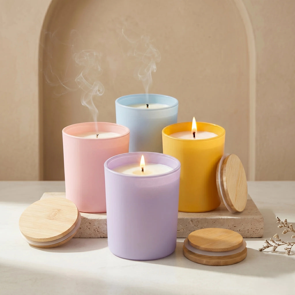 Oud Matte Glass Soy Wax Candle with Wooden Lid | Large Luxury Candle — Hand-Blown Glass from Firozabad, India | Luxury Hom...