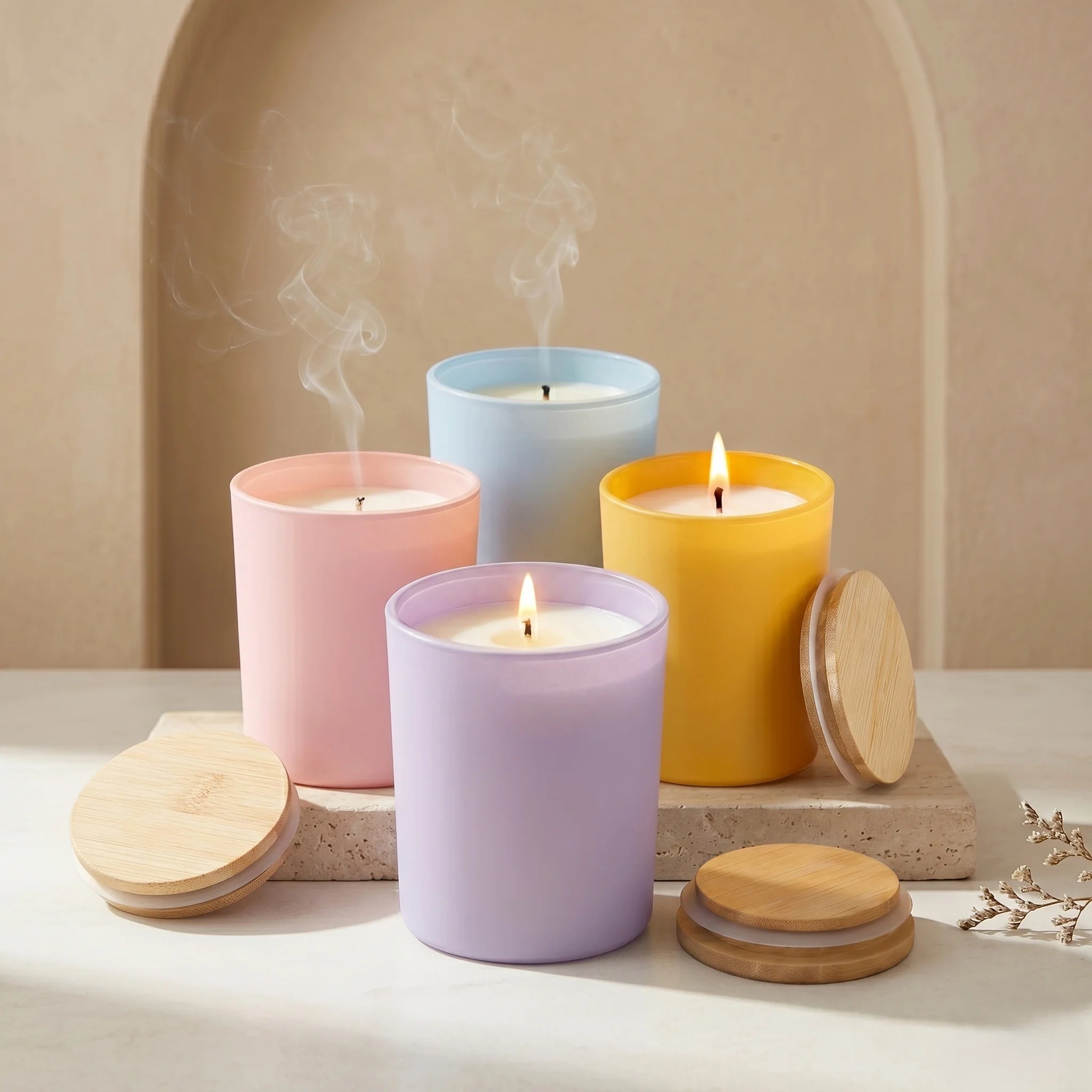 Oud Matte Glass Soy Wax Candle with Wooden Lid | Large Luxury Candle — Hand-Blown Glass from Firozabad, India | Luxury Hom...