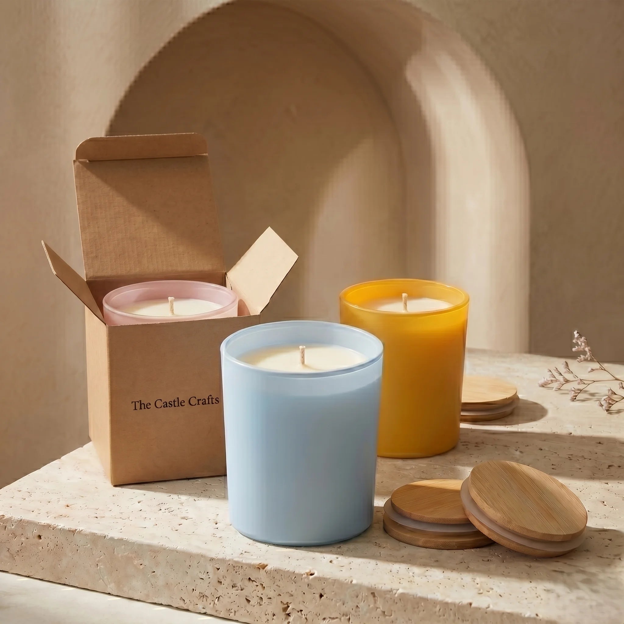 Oud Matte Glass Soy Wax Candle with Wooden Lid | Large Luxury Candle — Hand-Blown Glass from Firozabad, India — Lifestyle...