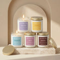 Hand Pour Pure Soy Candle | Clear Glass Jar with Gold Lid | 5 Fragrances — Hand-Blown Glass from Firozabad, India | Home D...
