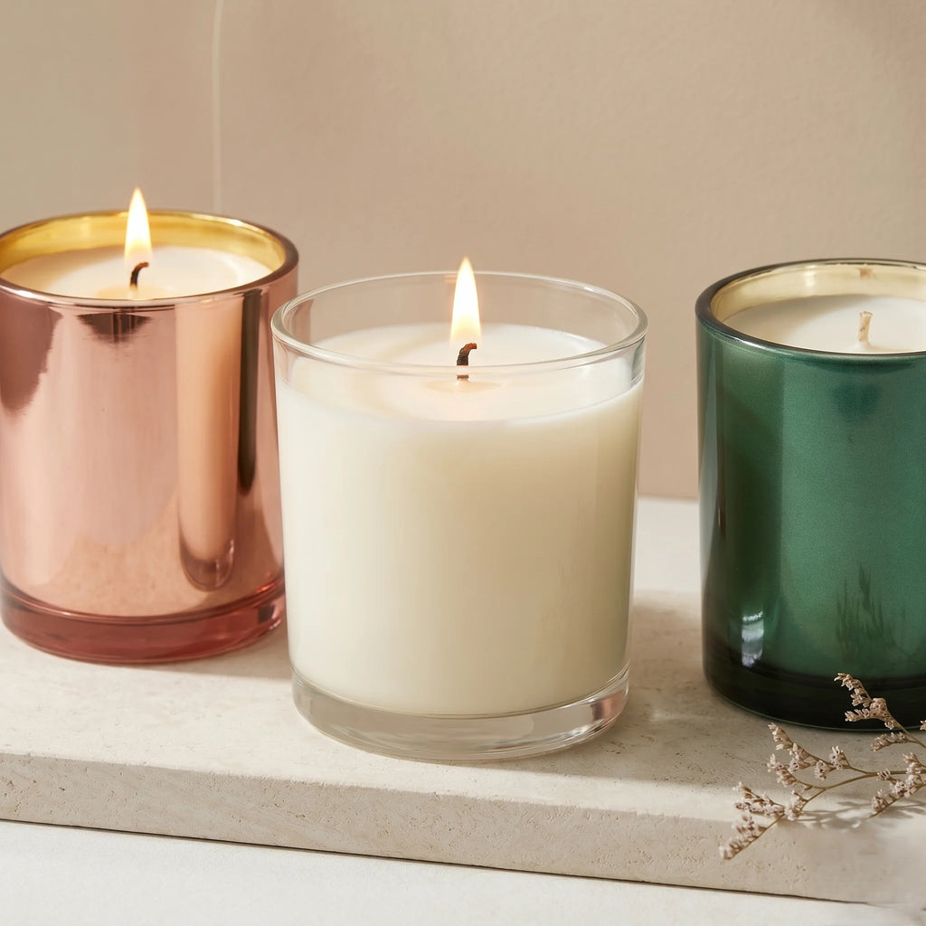 Oud Metallic Glass Votive Soy Wax Candle | Premium Home Décor — Hand-Blown Glass from Firozabad, India — Detail Close-Up