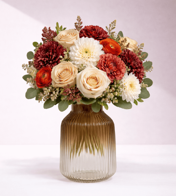 Ribbed Ombre Decorative Glass Flower Vase