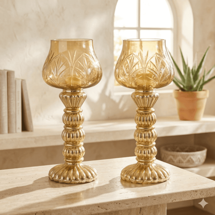 Royal Amber Glass Candle Stand