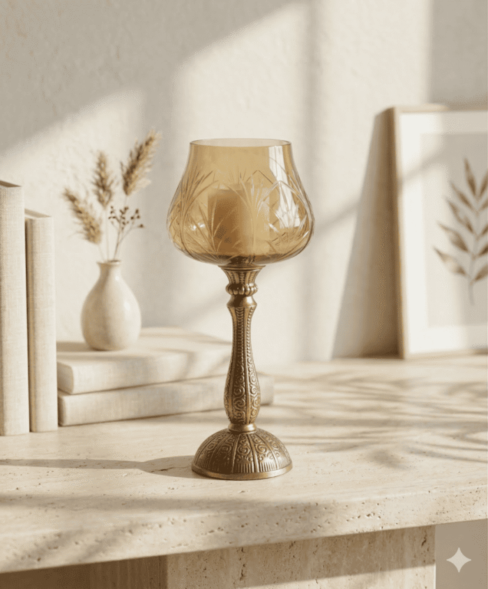 Vintage Amber Glass Candle Stand