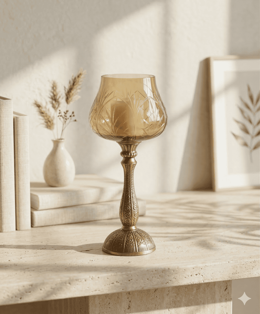 vintage-amber-glass-candle-stand