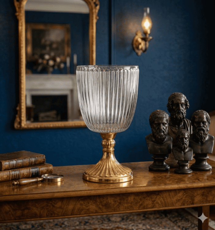 Fluted Crystal Glass Pedestal Vase