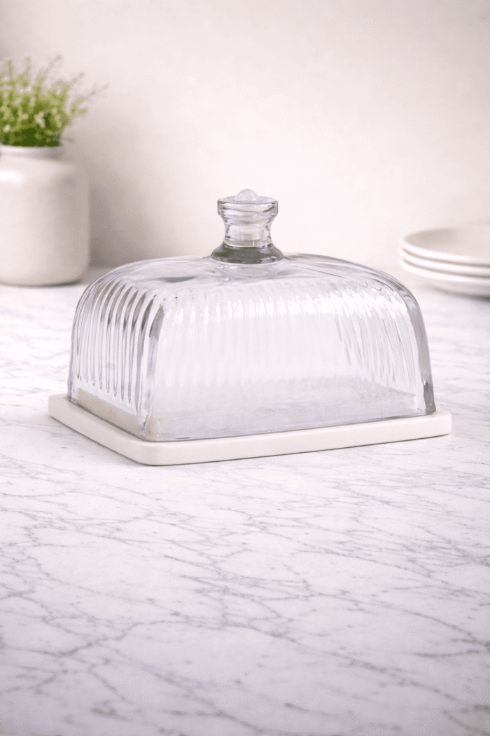 Ribbed Glass Butter Storage Dish