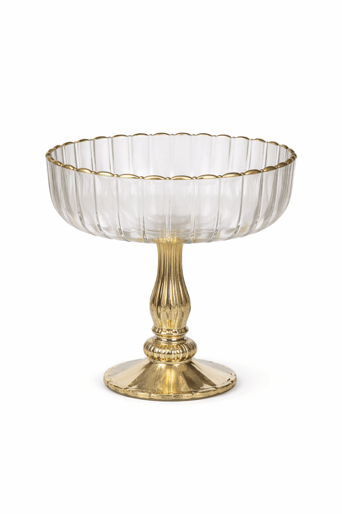 Large Glass Bowl with Gold Stand