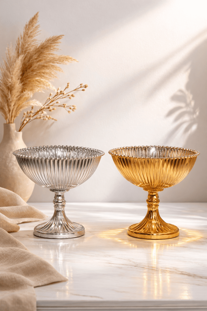 ribbed-glass-bowl-with-silver-metallic-stand